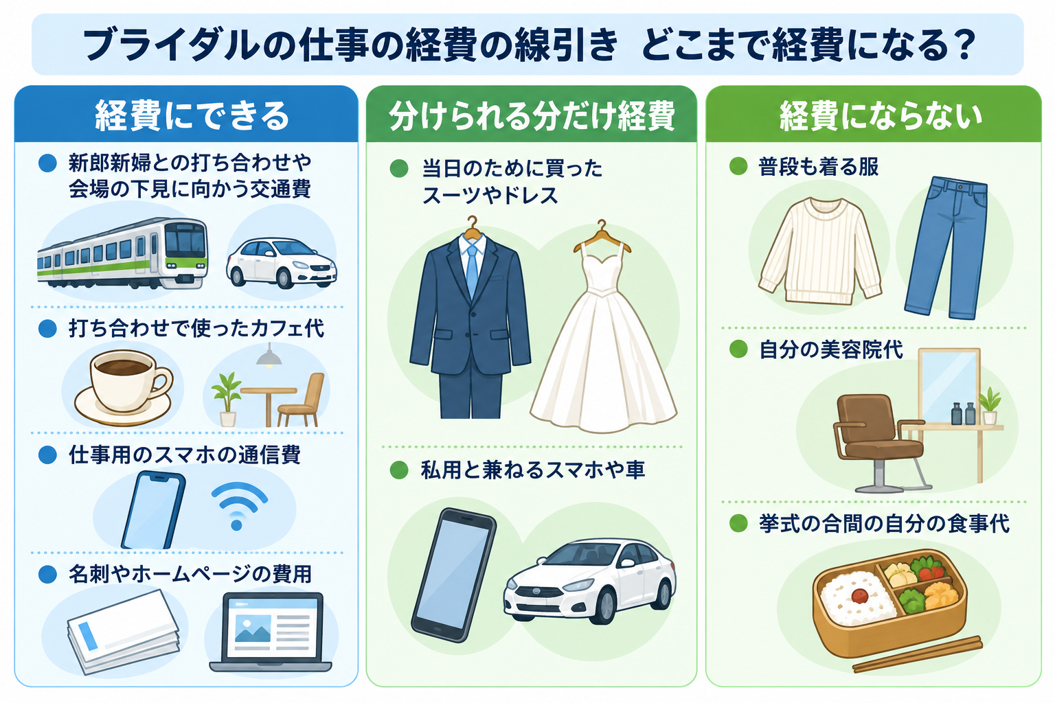 ブライダルの仕事の経費の線引きを示した図解