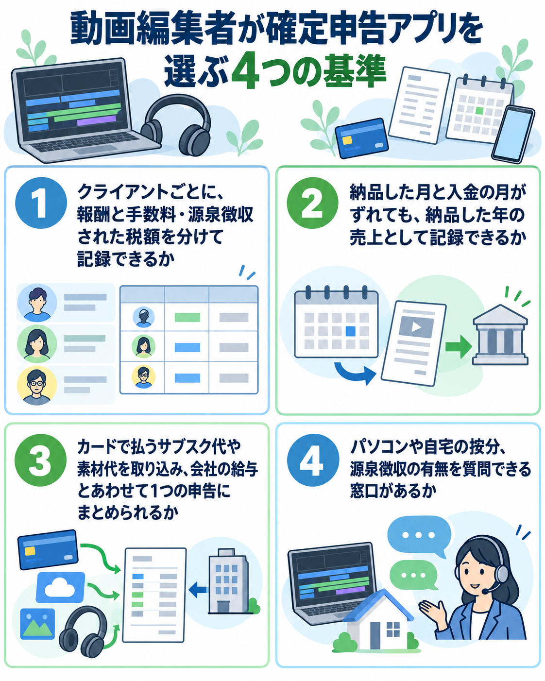 動画編集者が確定申告アプリを選ぶ4つの基準