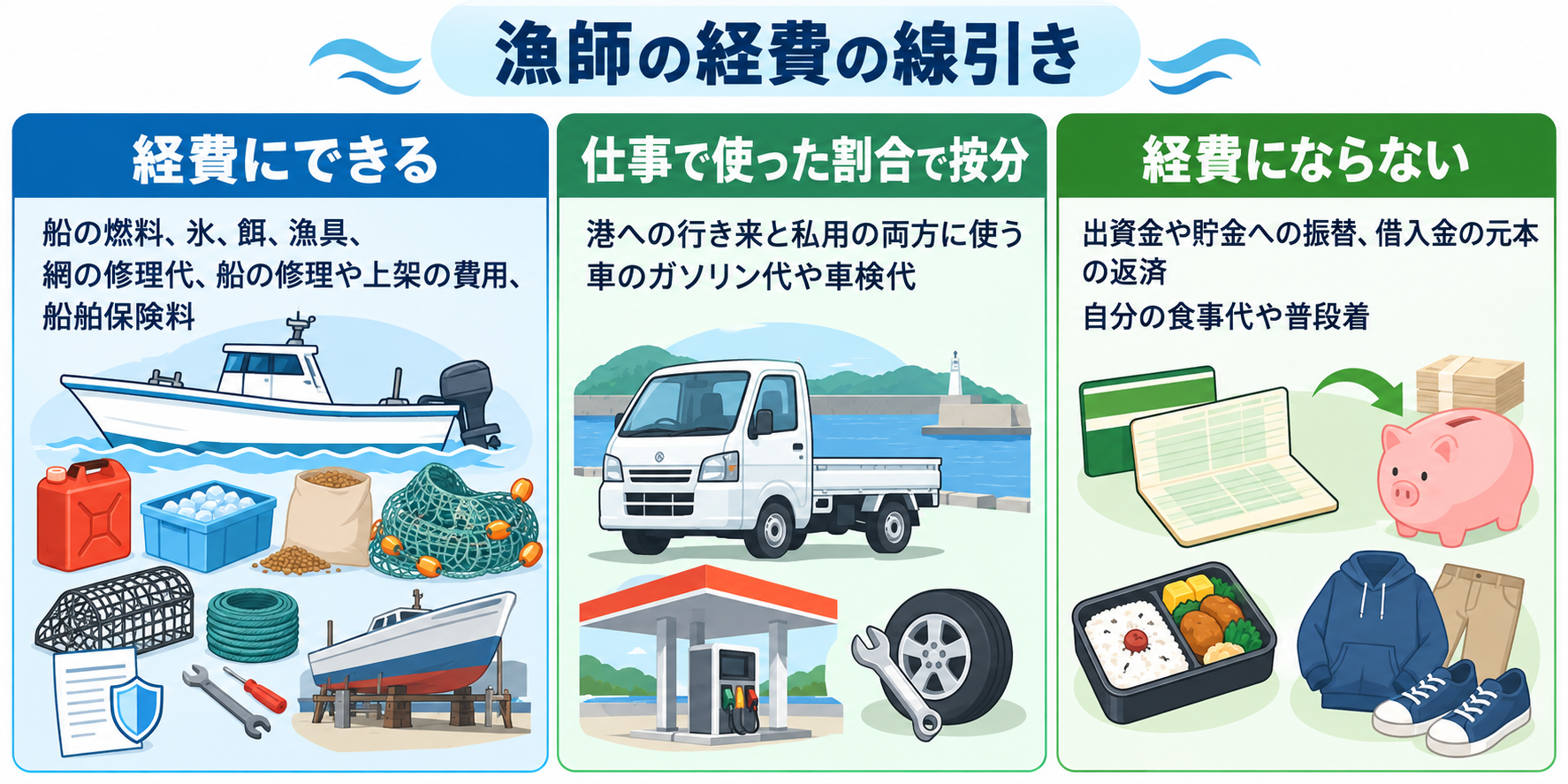 漁師の経費の線引きを示した図解