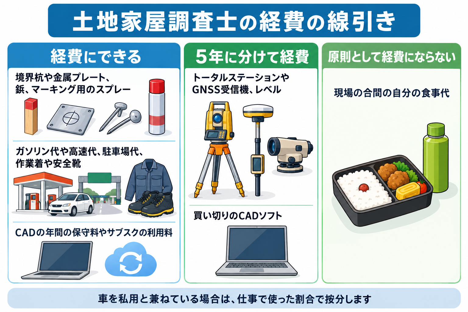 土地家屋調査士の経費の線引きを示した図解